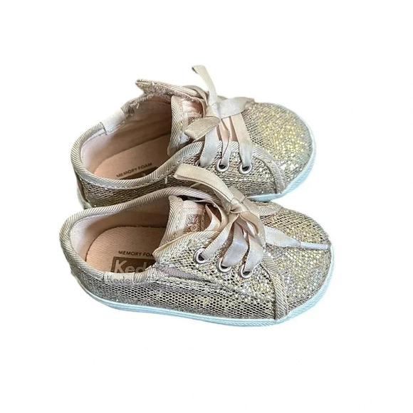 Keds Other - Keds Pink Glitter Ribbon Laces Velcro Sneakers Size 3